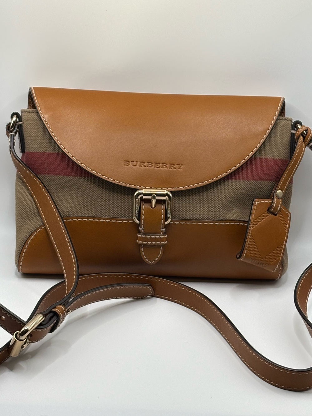 Auth Burberry Henham Canvas Check Crossbody Bag